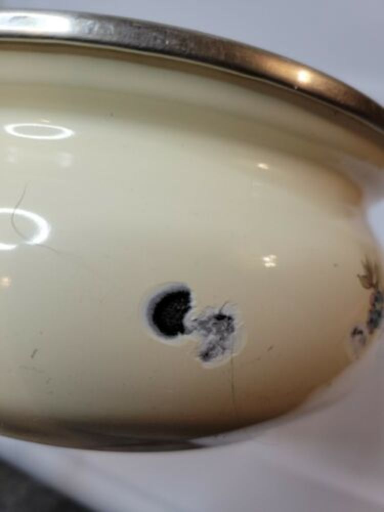 Vintage Retro 6 in Enamelware Cooking Pot W/ Gold Handle Floral - Picture 11 of 14